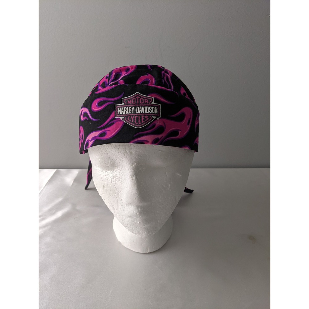 Harley-Davidson Womens Pink Purple Flame Headwrap Biker Skull Cap Do-Rag OSFA